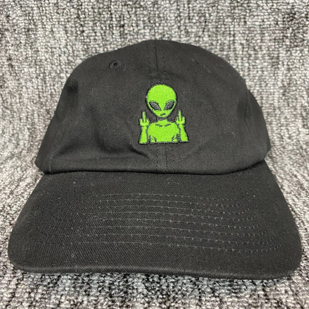 Spencer's Alien Middle Finger Hat Mens OSFM Black Embroidered Dad Cap Goth